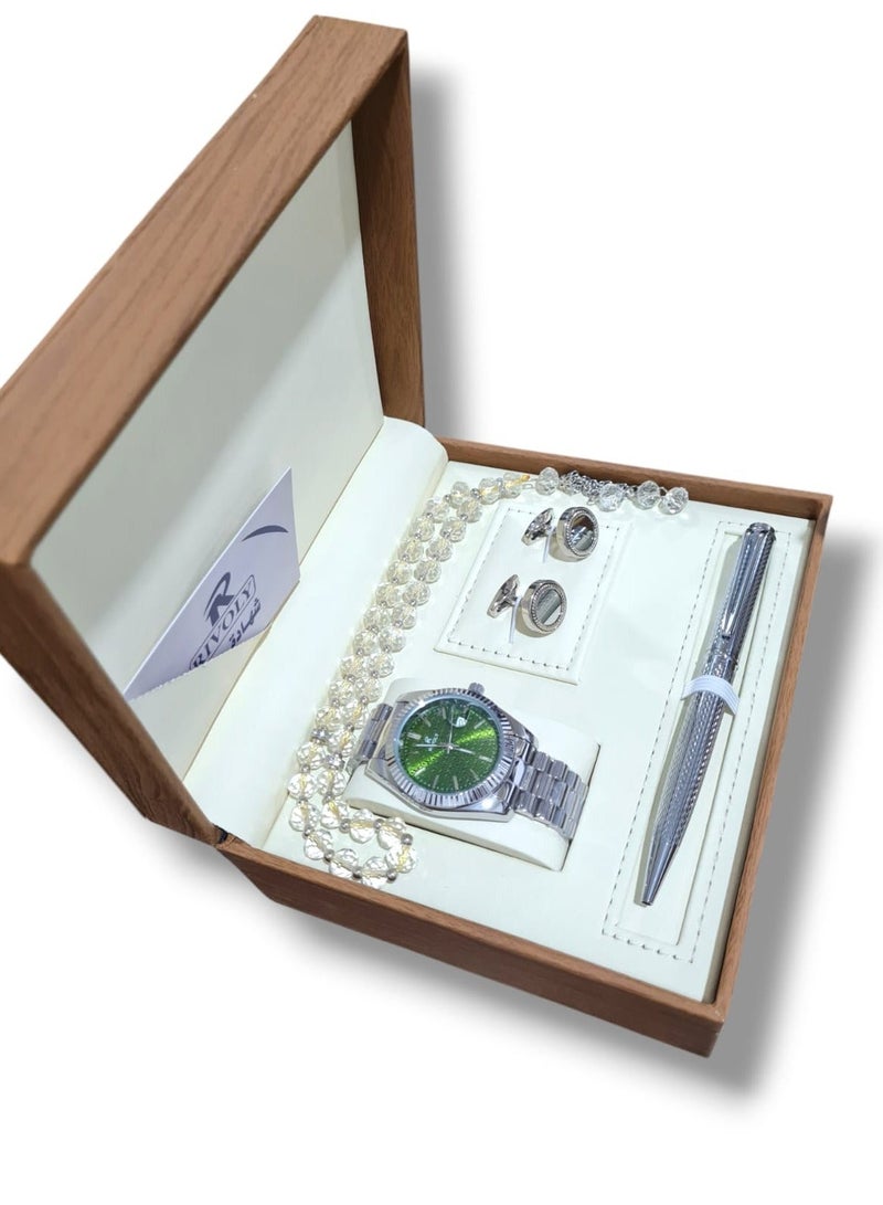 ريفولي طقم رجالي من الستانلس ستيل مكون من ساعة وسبحة وقلم وازرار اكمام القمصان - Image 2